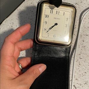 Seiko Black Travel Alarm Clock with Cream Dial